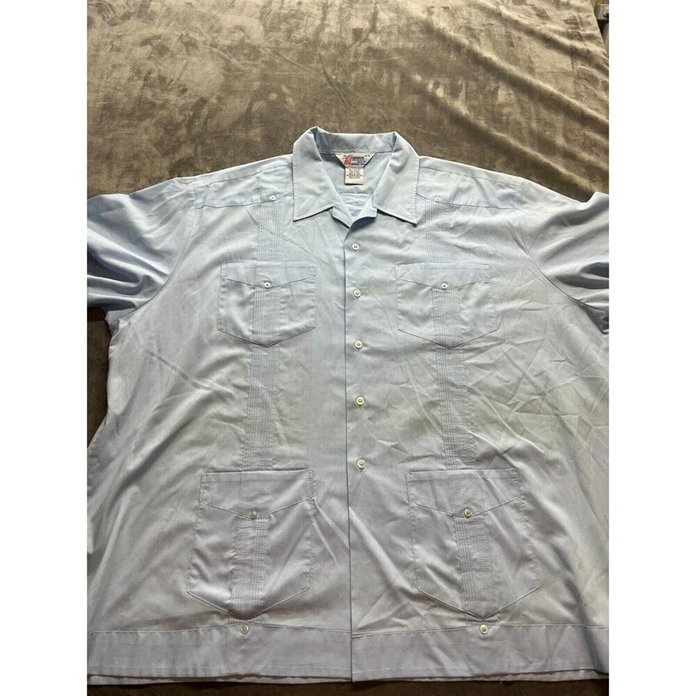 Vtg Guayabera Shirt Romani Blue Rat Pack‎ Midcentury Disco 60s 70s Mens 3X Cuba